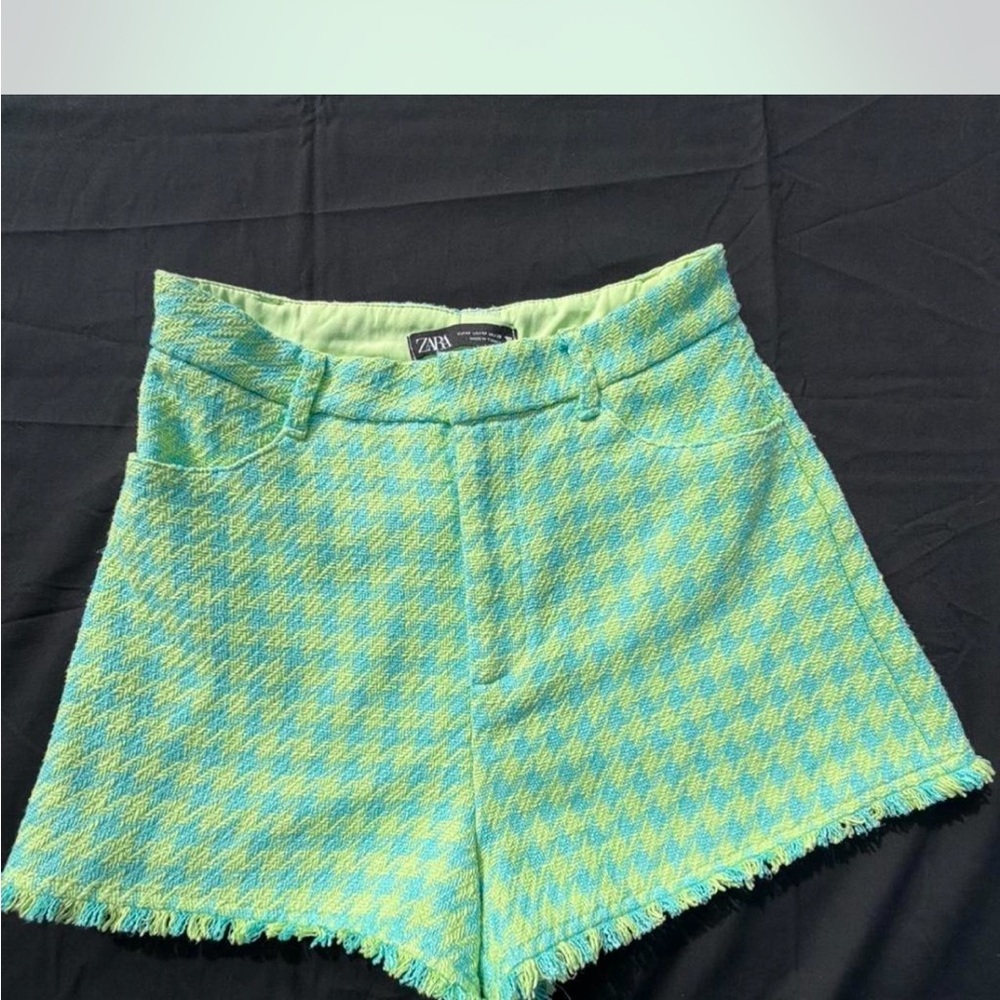 Zara Turquoise Houndstooth Women Shorts